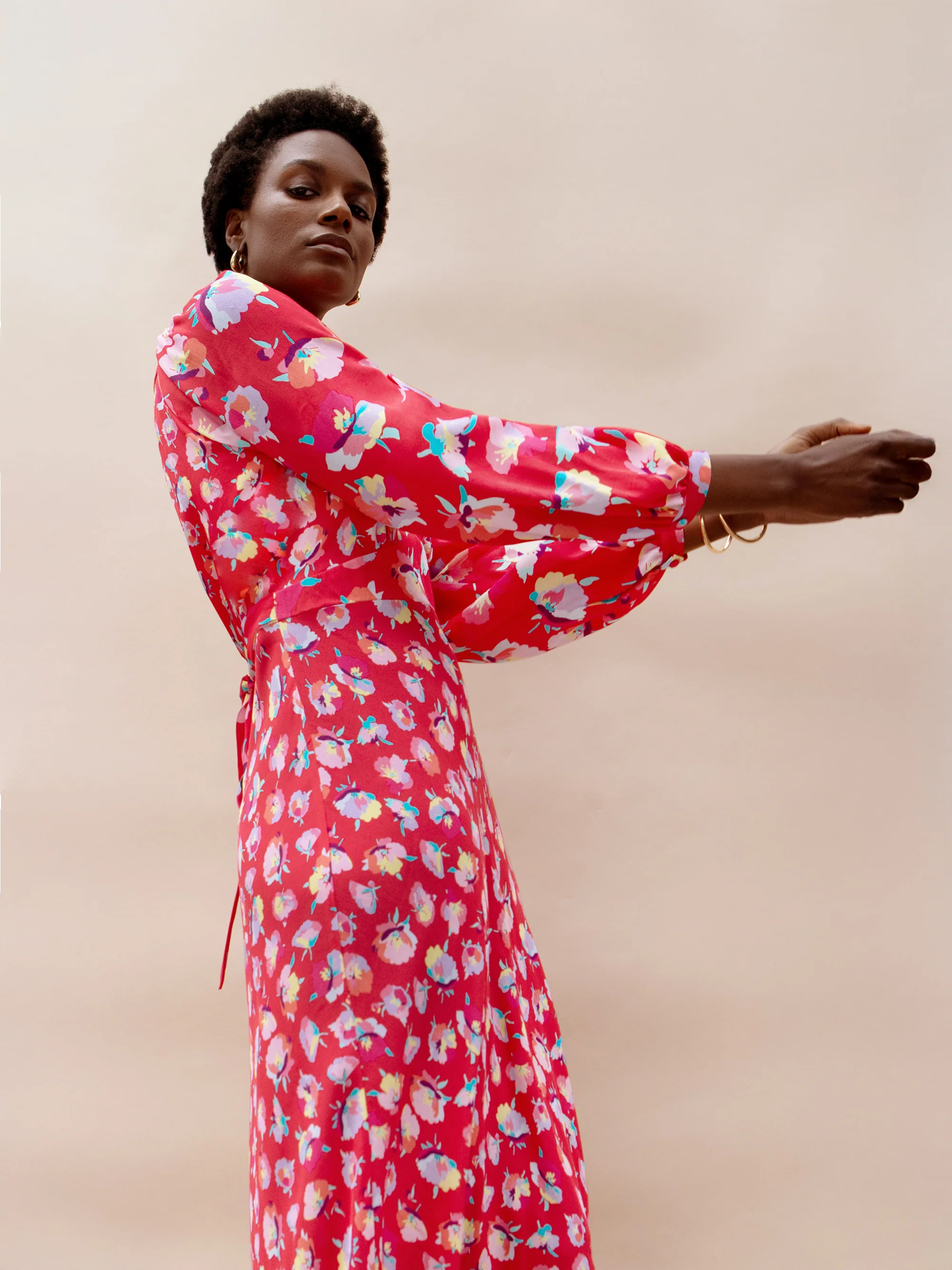 Pink Carnation Ditsy Print Tie Back Dress